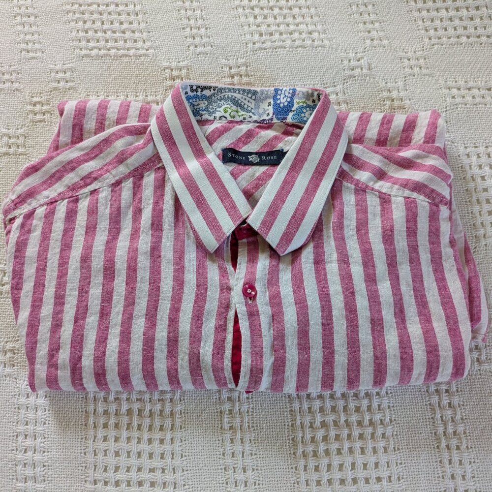 Pink and White Striped Linen Shirt - Picture 3 of 6